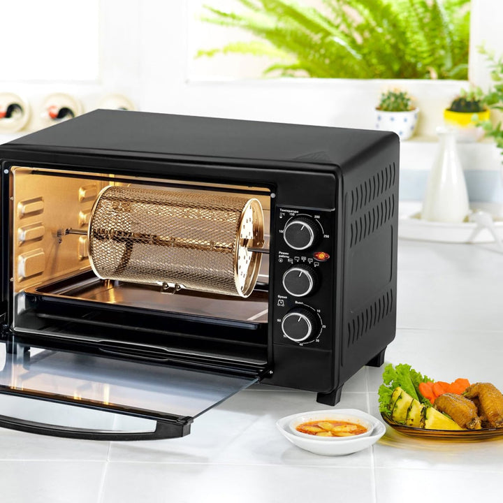 UKCOCO Drehspiess Backkorb für Airfryer Hitzebeständig Rostfrei mit Beweglicher Tür zum Grillen und