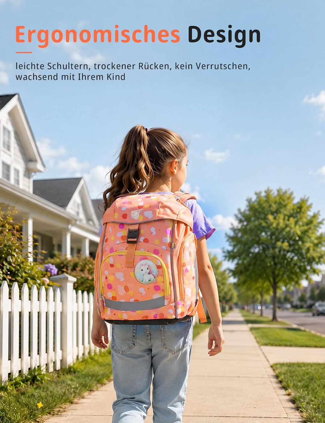 SKYSPER Schulranzen-Set 5-teilig, Schulrucksack Ergonomischer Tragesystem mit Regenhülle und Reflexs