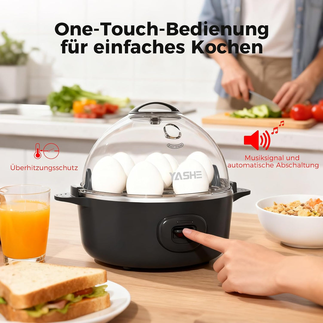 YASHE Eierkocher, elektrischer Eierkocher für 7 Eier für hart, mittel und weich gekochte Eier, Eierb