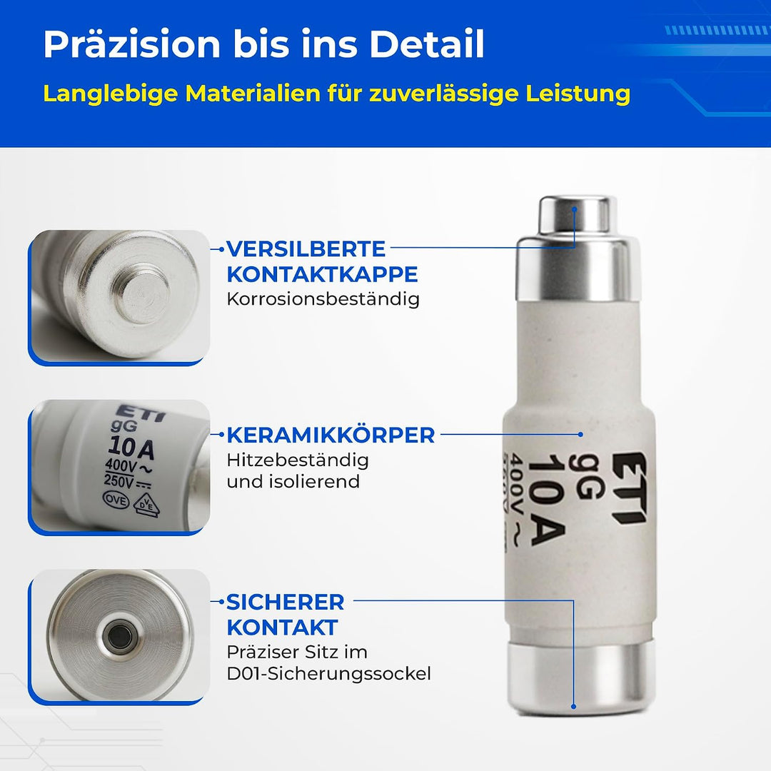 Sicherung NEOZED D01 und D02 10 bis 63 Ampère Blister mit 10 Stück Schmelzsicherungen träge als Ersa