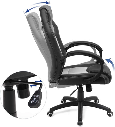 SONGMICS Racing Stuhl Bürostuhl Gaming Stuhl Chefsessel Drehstuhl PU, schwarz-grau, OBG56BG, 70*66.5