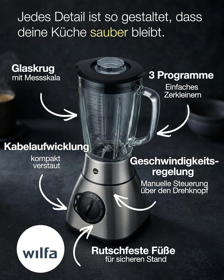 Wilfa XPLODE VITAL Standmixer - leistungsstarker 1800 Watt Motor, mit einem Fassungsvermögen von 1,8