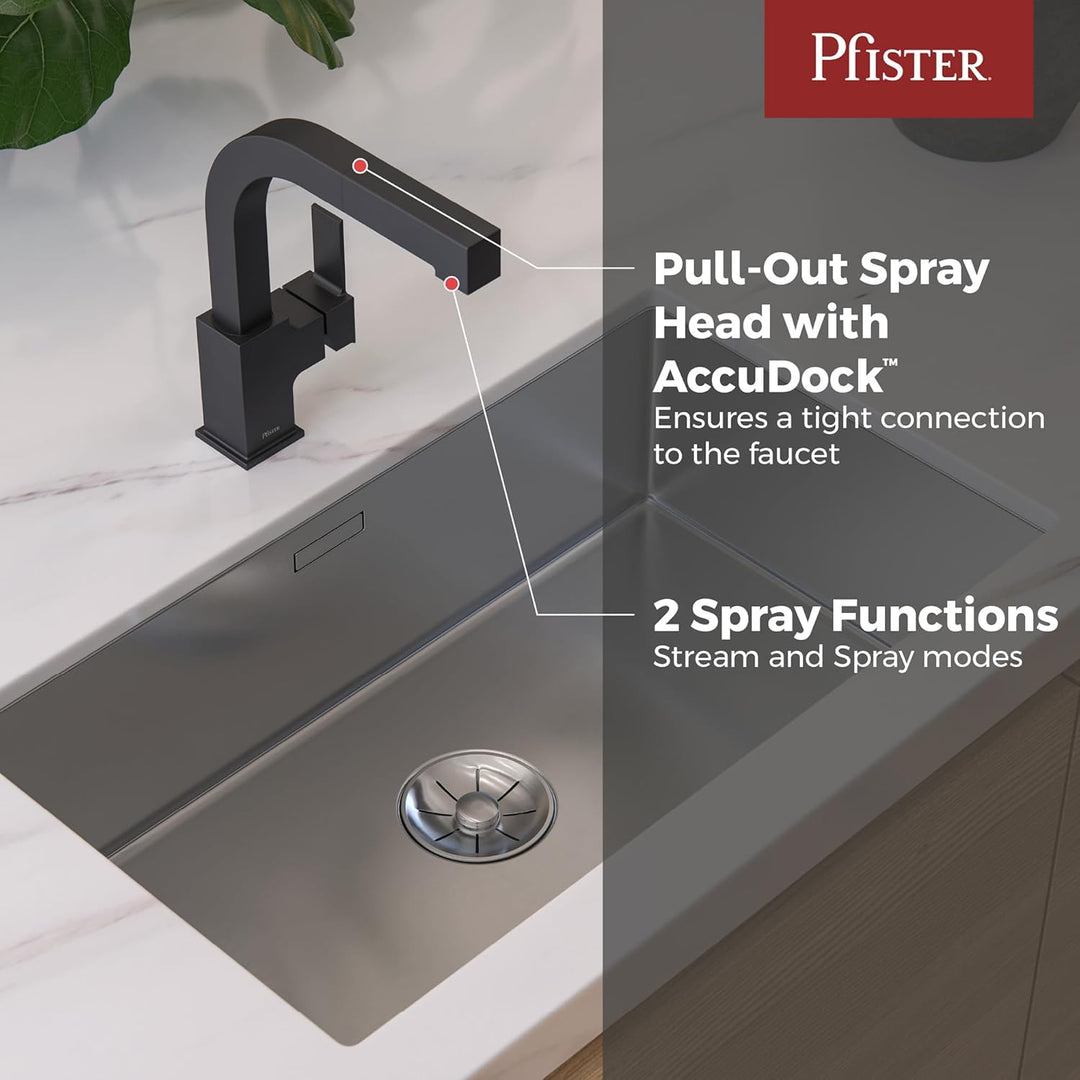 PFISTER LG534-LPMB Arkitek Küchenarmatur mit herausziehbarem Brausekopf, Matte Black Mattes Schwarz,
