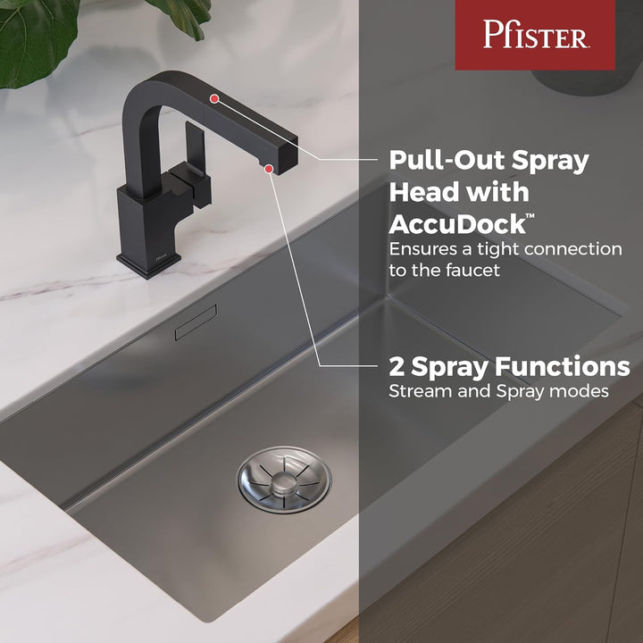PFISTER LG534-LPMB Arkitek Küchenarmatur mit herausziehbarem Brausekopf, Matte Black Mattes Schwarz,
