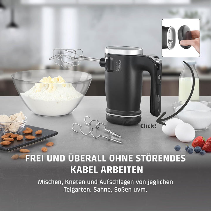 CASO Click & Mix - kabelloser Handmixer, akkubetrieben, zum Mischen, Kneten, Aufschlagen von jeglich