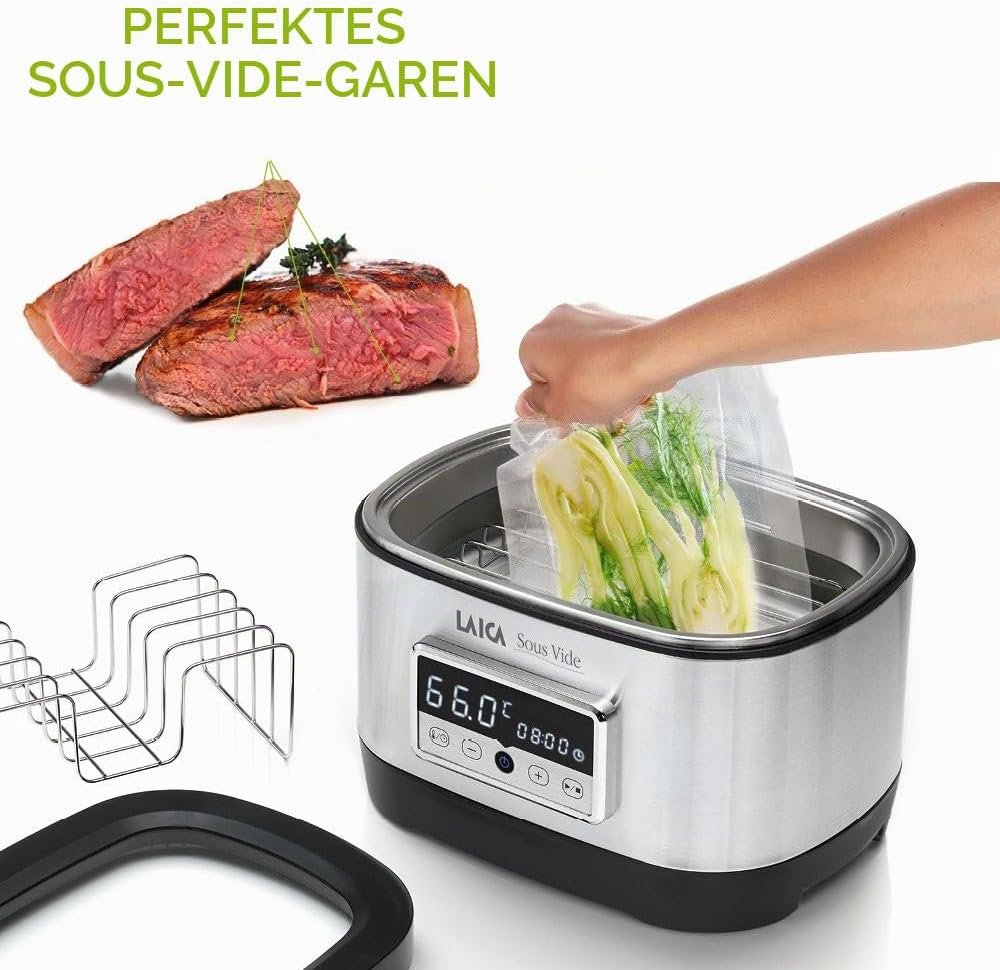 LAICA SVC200 Sous Vide Garer mit Vakuumierbeutel im Wasserbad, 700 Watt