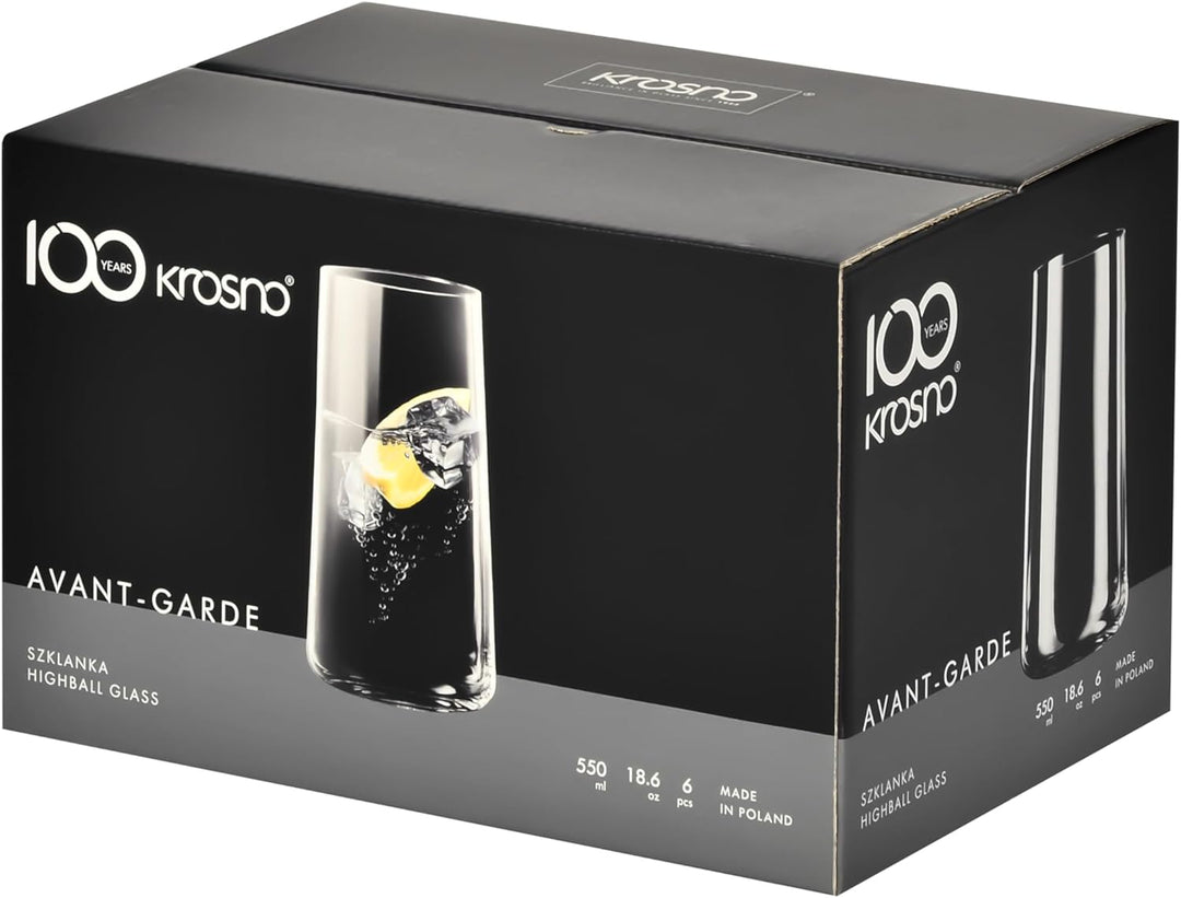 KROSNO Wassergläser Longdrinkgläser Trinkgläser | Set von 12 | 540 ML | Avant-Garde Kollektion | Per