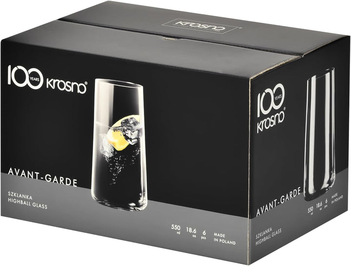 KROSNO Wassergläser Longdrinkgläser Trinkgläser | Set von 12 | 540 ML | Avant-Garde Kollektion | Per