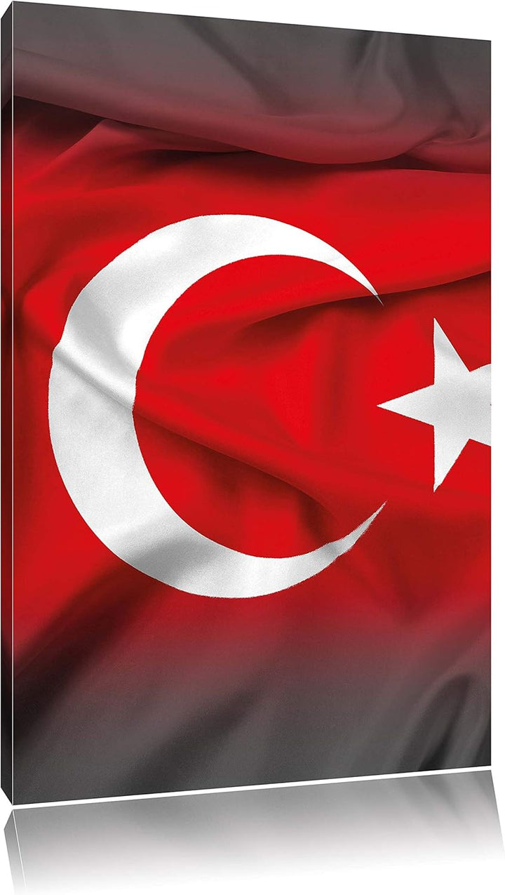 Pixxprint Flagge der Türkei schwarz/weiss / 120x80cm Leinwandbild bespannt auf Holzrahmen/Wandbild K