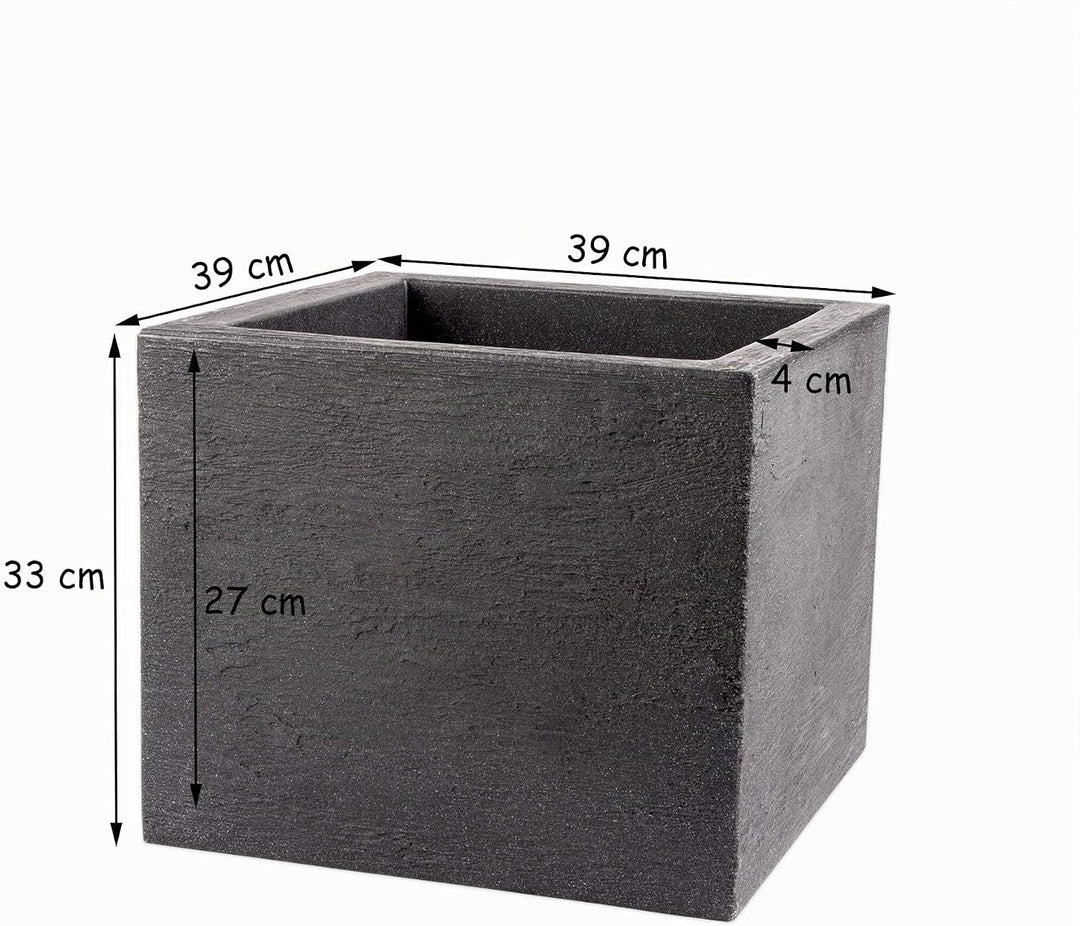 BigDean Pflanzkübel 39x39 cm gross - Granitstein-Optik in Anthrazit - Für Aussen, frostsicher &amp; wass