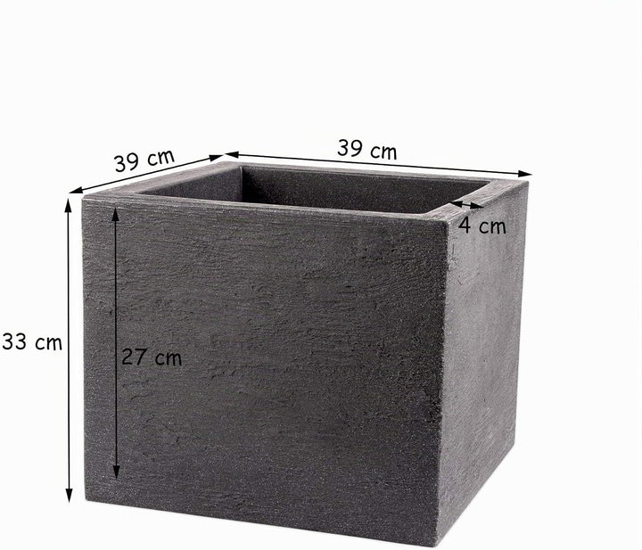 BigDean Pflanzkübel 39x39 cm gross - Granitstein-Optik in Anthrazit - Für Aussen, frostsicher &amp; wass