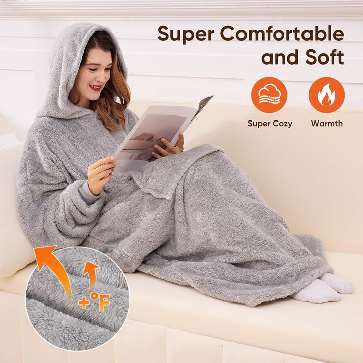 Qutool Hoodie Decke mit Ärmeln und Kuscheldecke, Weich Warm Tragbare zum Anziehen für Erwachsene, Ku