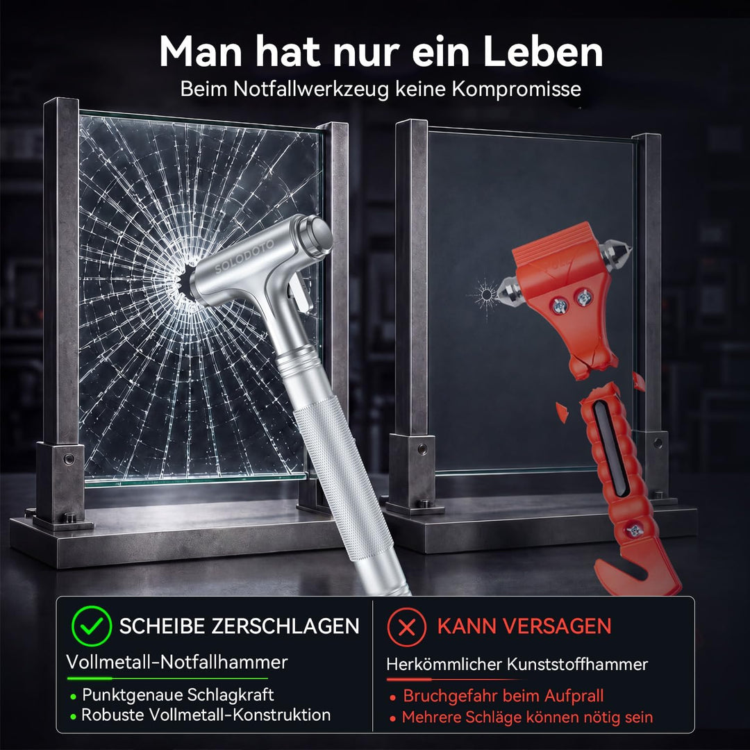 2-in-1 Notfallhammer Auto mit Gurtschneider, hochharte Wolframstahlspitze GUrtschneider Notfallhamme