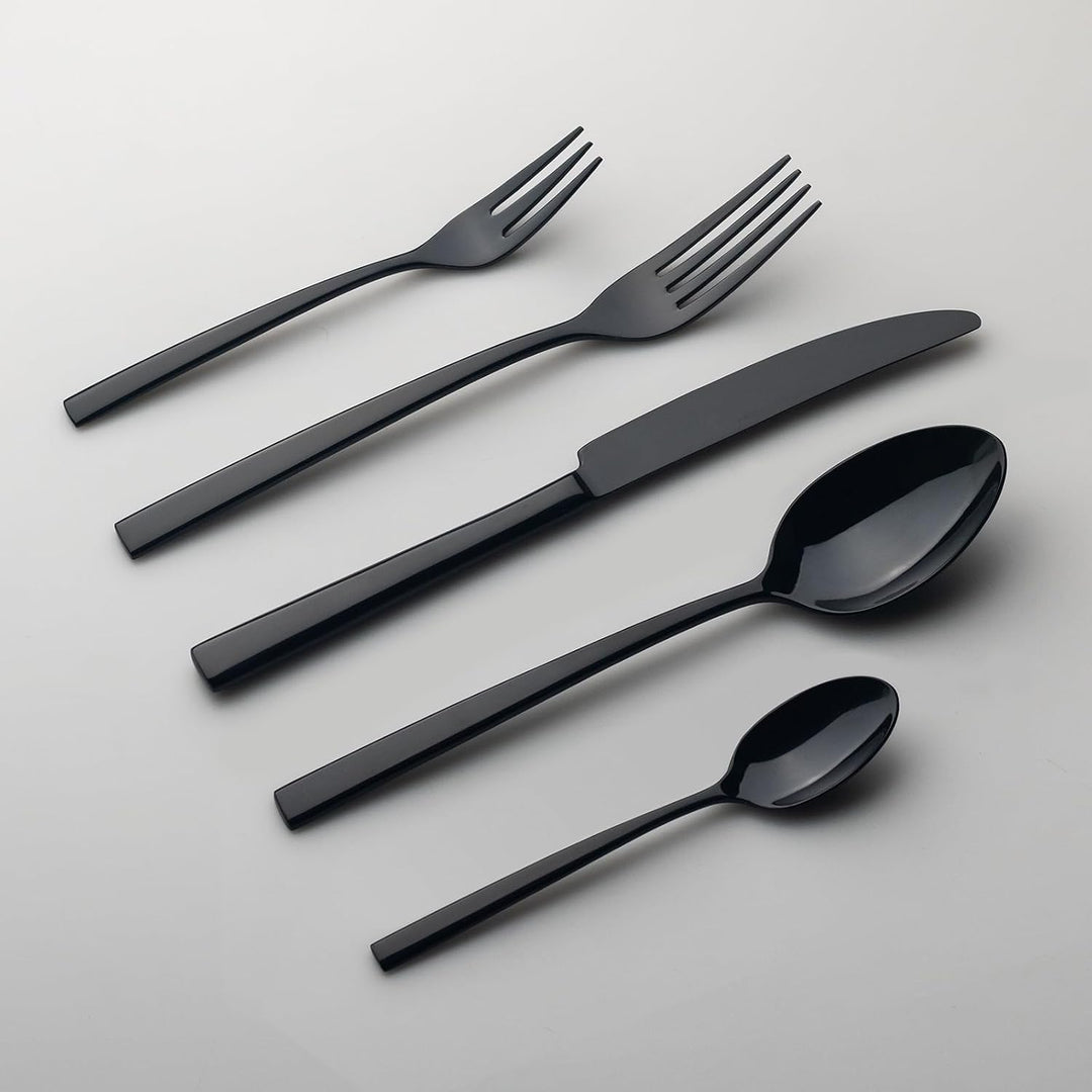 Alata Konrad 18/10 Edelstahl Poliert Schwarz, Besteck Set 6 Personen, Essbesteck 30 teilig, Monobloc