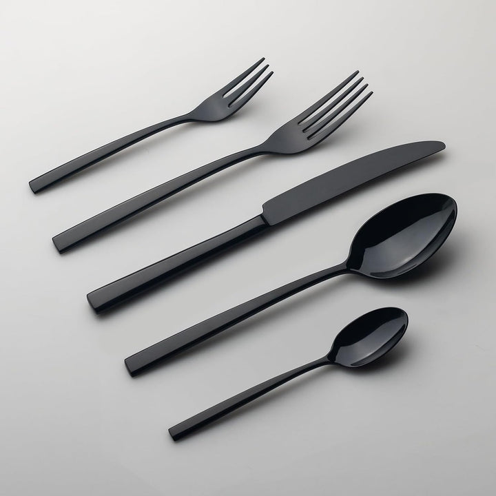 Alata Konrad 18/10 Edelstahl Poliert Schwarz, Besteck Set 6 Personen, Essbesteck 30 teilig, Monobloc