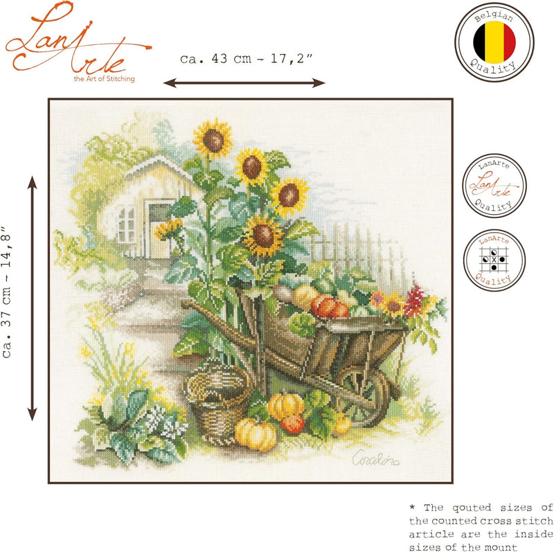 Lanarte PN-0007988 Schubkarre und Sonnenblumen Zählmuster Kreuzstichset, Baumwolle, mehrfarbig, ca.