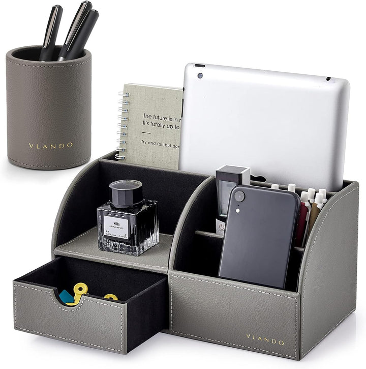 Vlando Schreibtisch Organizer Leder mit Schublade, Organizer schreibtisch Edel, Stiftehalter Organiz
