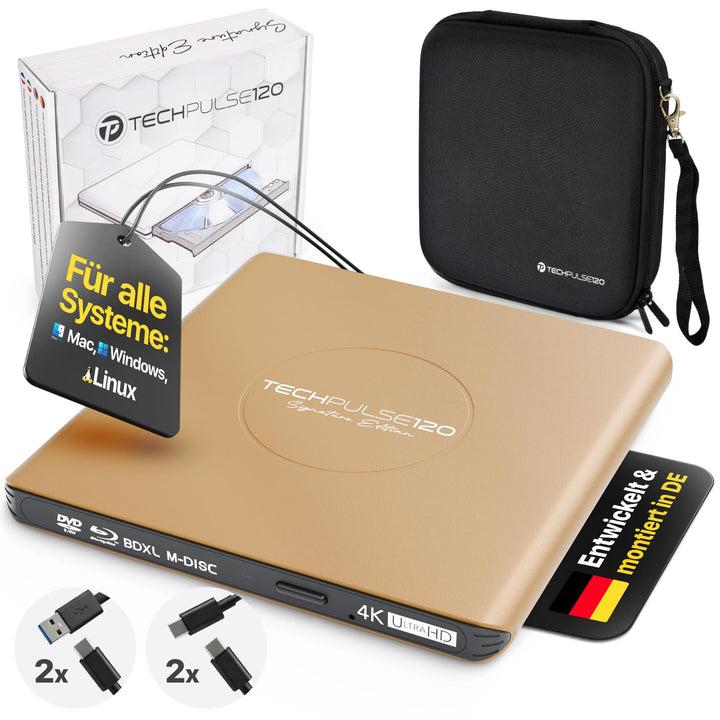 techPulse120 Externes UHD 4k 3D M-Disc BDXL USB 3.0 USB-C Laufwerk Blu-ray Brenner Burner Superdrive