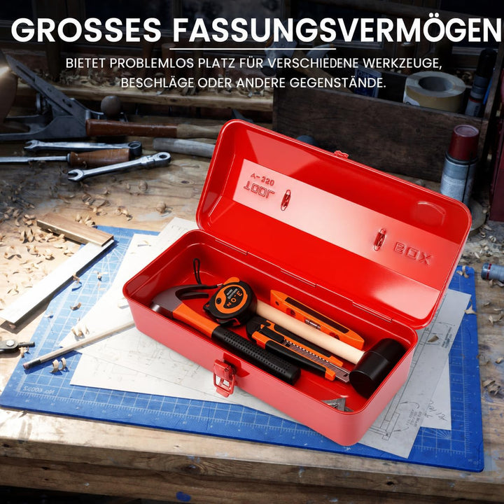 Werkzeugkoffer leer Gross Werkzeugbox 37×16×12cm Robust Langlebig Metall Werkzeugkasten mit Tragegri