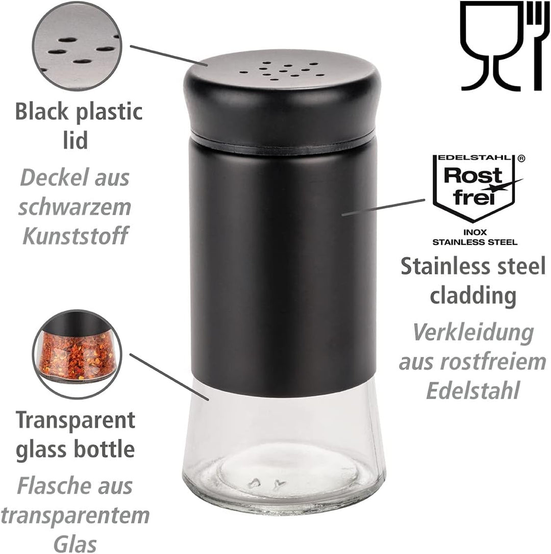 WENKO Glas Gewürzstreuer Boga, Grillzubehör mit 0,14 L, Black Outdoor Kitchen Gewürz-Streuer für Gew