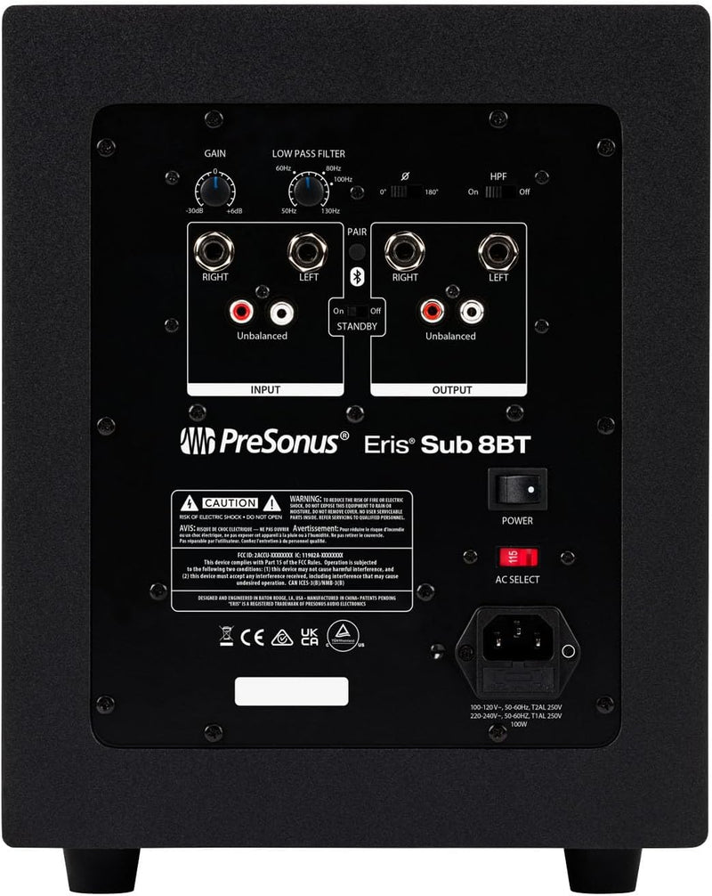 PreSonus Eris Sub 8BT – Aktiver 8" Studio-Subwoofer mit Bluetooth für Multimedia, Gaming und Musikpr