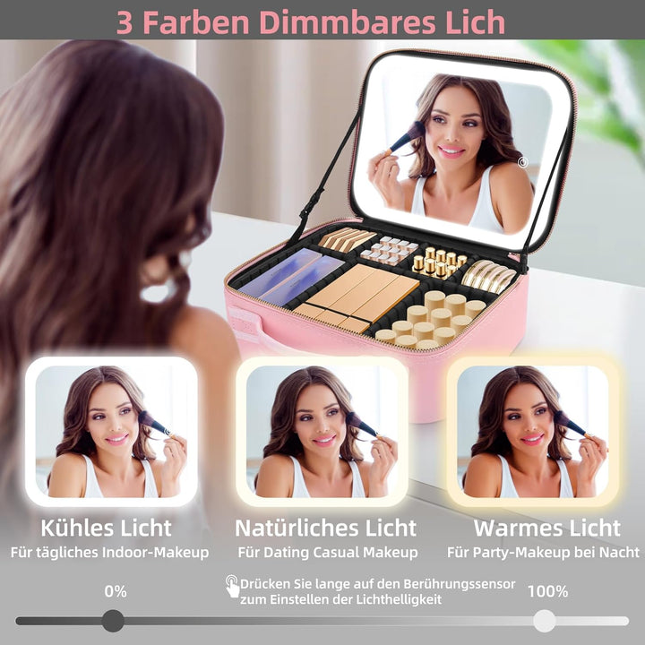 Reise-Makeup-Tasche Kosmetiktasche Make up Organizer Tasche mit grossen beleuchteten Spiegel 3 Farbe