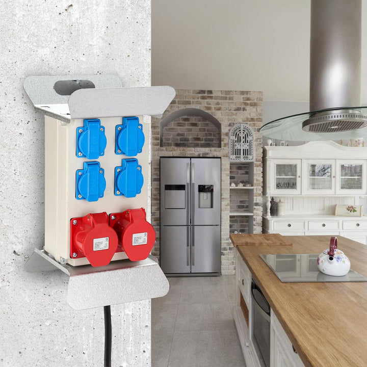 Fiqops Baustromverteiler 16a, Stromverteiler 4x230V+2x400V CEE, Wandverteiler mit LS-Schalter FI-Sch