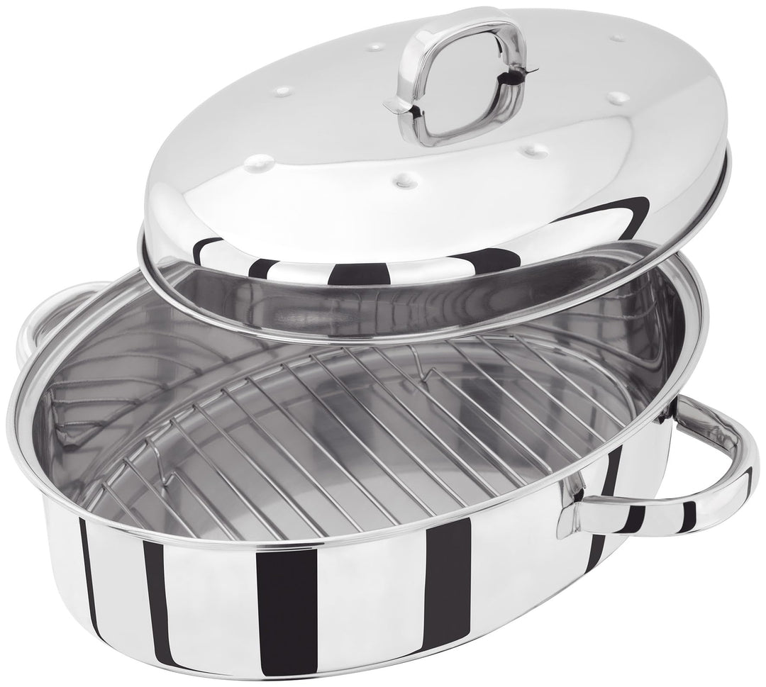 Judge Edelstahl Bräter mit Deckel Backofengeeignet - Bräter für Backofen mit Rost und Deckel 35 cm x