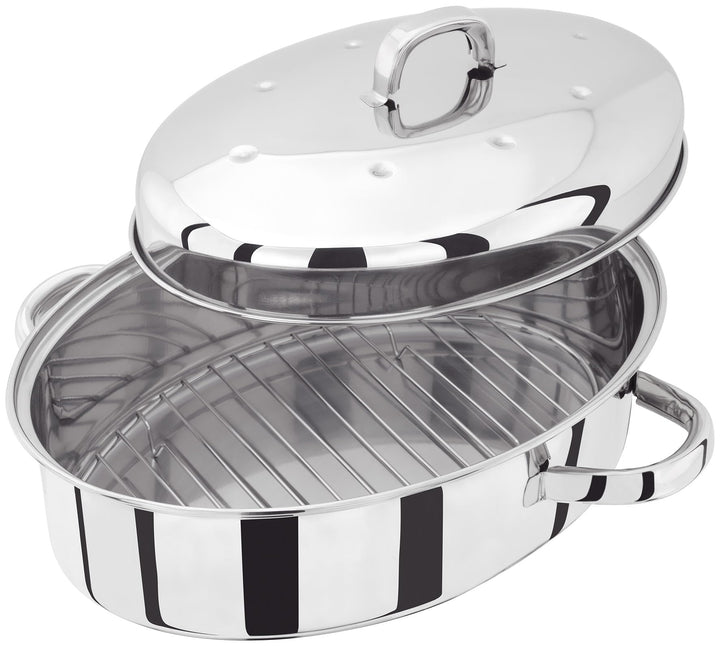 Judge Edelstahl Bräter mit Deckel Backofengeeignet - Bräter für Backofen mit Rost und Deckel 35 cm x