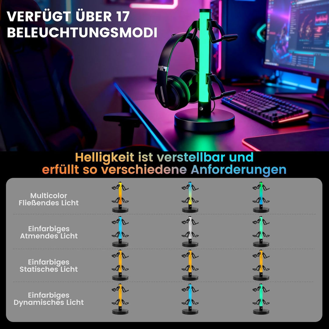 VCOM Kopfhörer Ständer mit 17 RGB- Lichtmodi, Gaming Zubehör Controller Halter mit Fernbedienung, Un