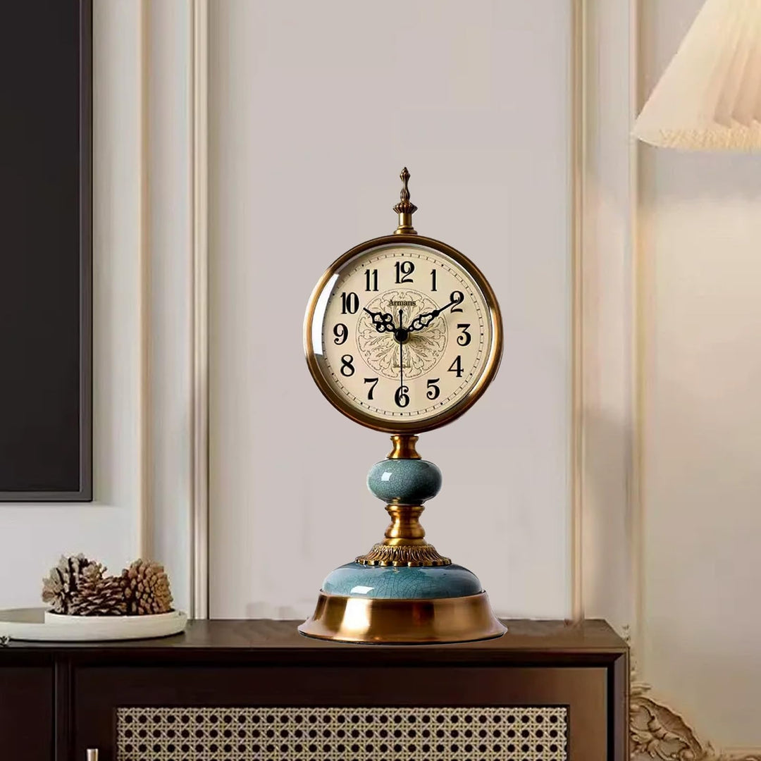 Vintage Tischuhr Gold, Klassische Retro Kaminuhr Batteriebetrieben, Tischuhr Retro Vintage für Kamin