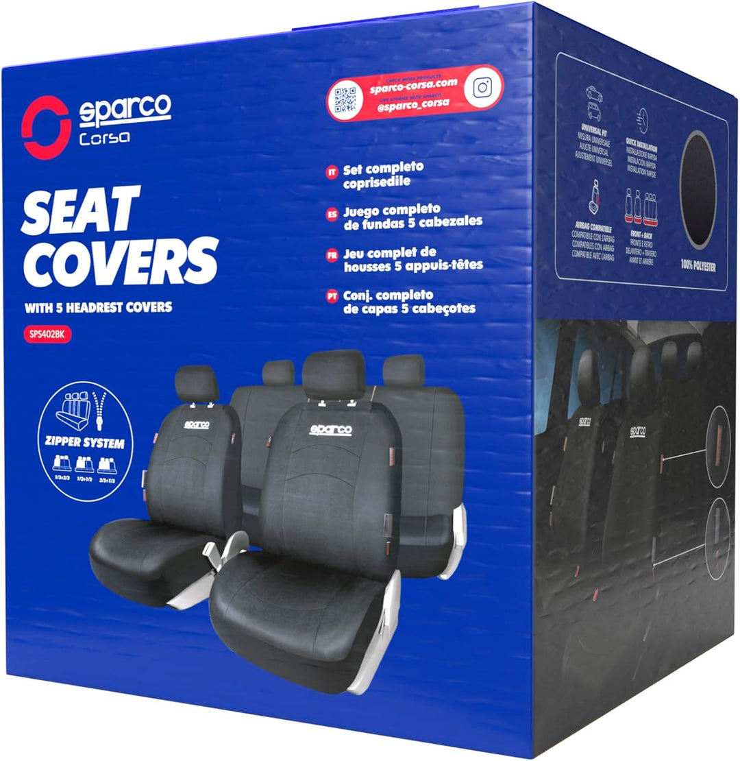SPARCO SPCS402BK Schonbezüge-Kompletteset von 5 Kopfstützen, Schwarz 402 INTL SPC 402 SCHWARZ, 402 I