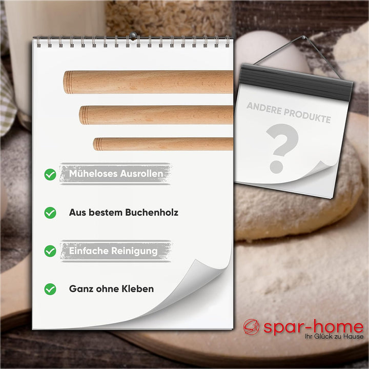 spar-home Türkisches Nudelholz - Traditionelle Teigroller aus Buchenholz Handgemachte Teigrolle aus