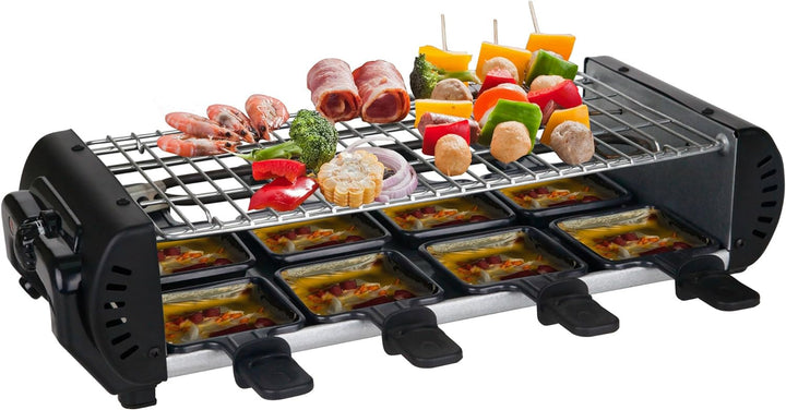 Syntrox Germany Raclette Liestal, 8 Personen, 8 Pfännchen, 4 Grillplatten/heisser Stein, antihaftbes