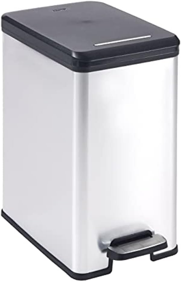 CURVER DECO Bin SLIM 25L Abfalleimer, Plastik, schwarz/silber metallic, 39 x 25 x 45 cm 39 x 25 x 45
