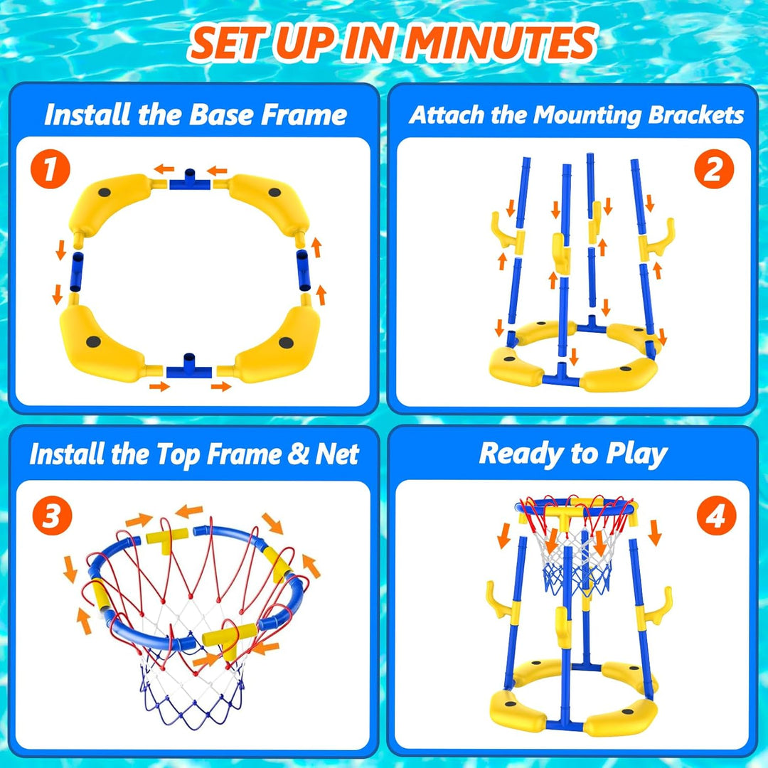 Pool Basketballkorb Set_Schwimmender Basketballkorb Blue-Yellow, Blue-Yellow