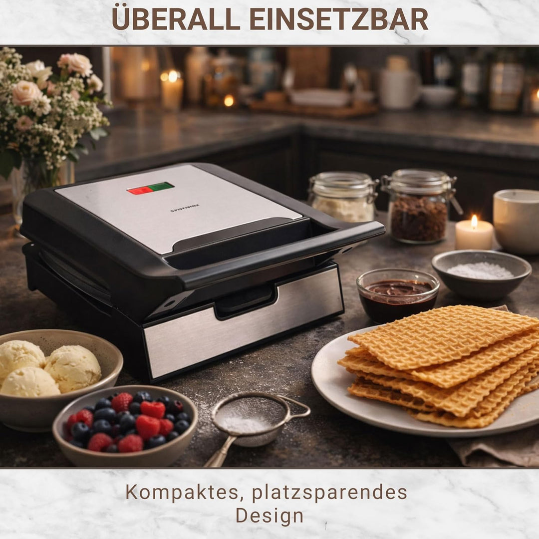 Syntrox Thin Waffle Maker mit Wechselplatten, Edelstahl, schnelles Aufheizen, Antihaftbeschichtet, v