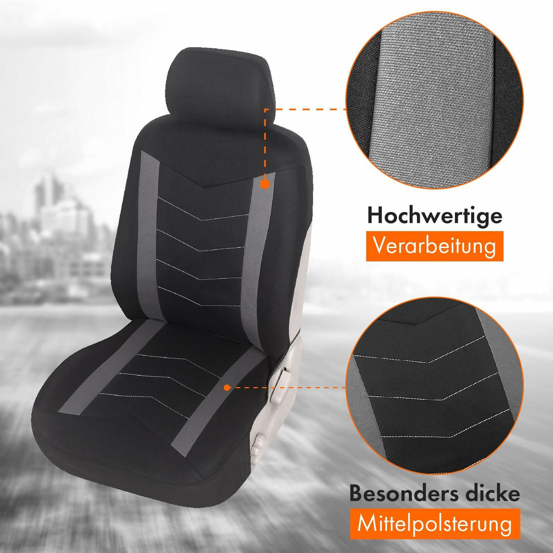 Upgrade4cars Auto-Sitzbezüge Set Universal Grau | Auto-Schonbezüge Vordersitze &amp; Rückbank | Auto-Sit
