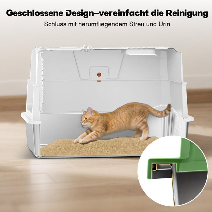 SZEE XL Edelsthal Katzenklo mit 180° Klappdeckel, Grosse Geschlossene Katzentoilette Edelstahl mit D