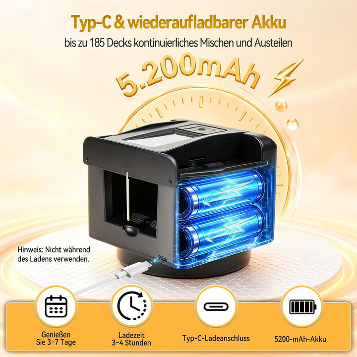 2-in-1 Automatischer Kartenmischer &amp; Dealer Maschine mit 4 Fernbedienungen, wiederaufladbar, 360° dr