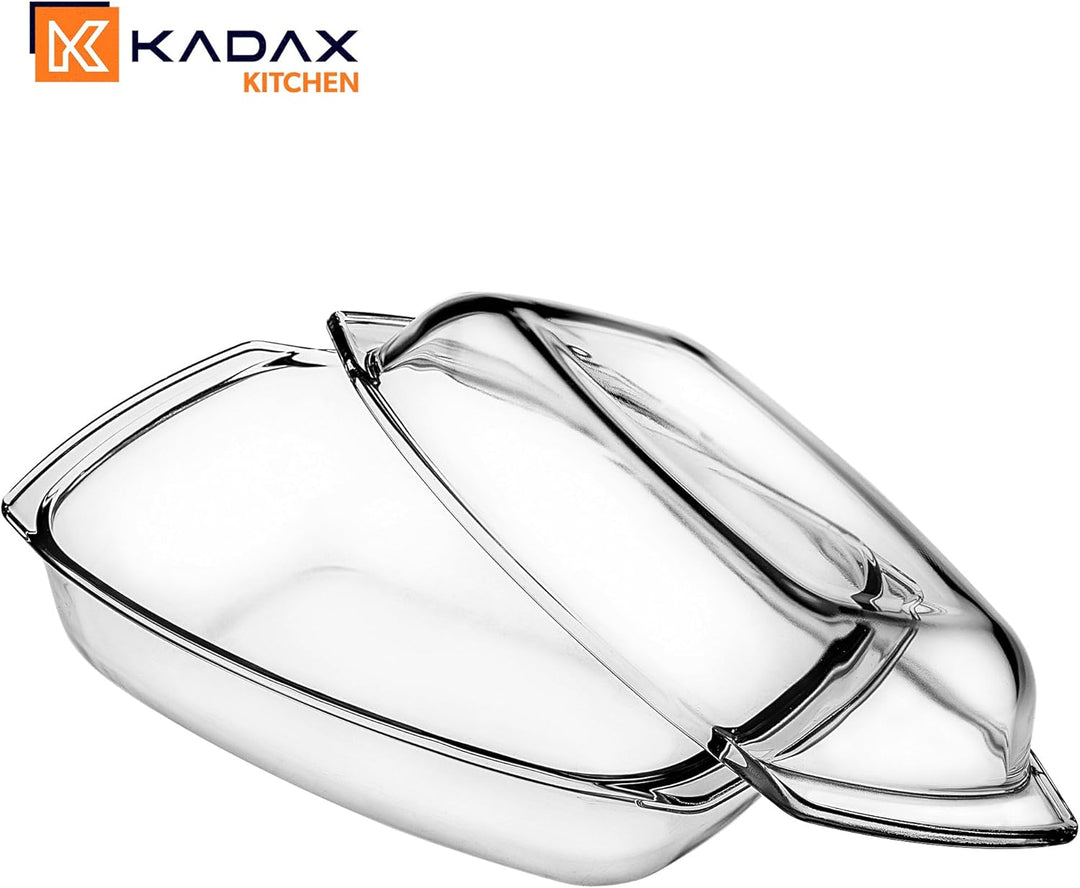 KADAX Auflaufform mit Deckel 4,1L – rechteckige Glasbratform, feuerfest & spülmaschinenfest – ideal