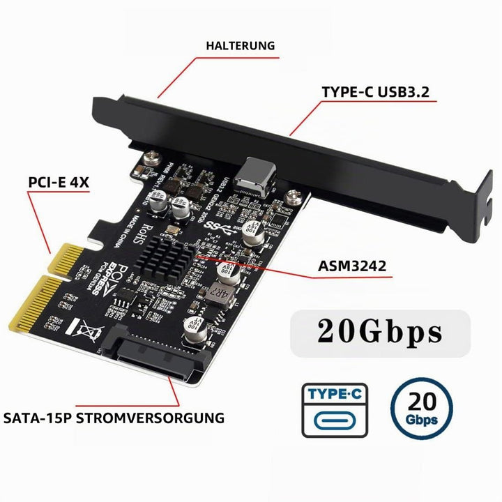 CY PCIe auf USB C Adapter,USB 3.2 Gen2 Typ-C auf PCI-E 4X Express Card Adapter für Motherboard 20Gbp
