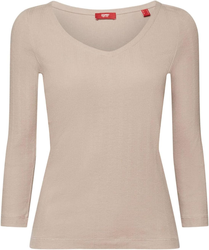 ESPRIT Longsleeve im Pointelle-Design XXS Light Taupe, XXS Light Taupe
