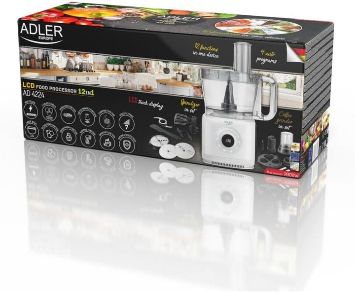 Adler AD 4224 12in1 Küchenmaschine mit LCD-Anzeige, Roboter mit 7 Geschwindigkeiten, Knetmaschine mi