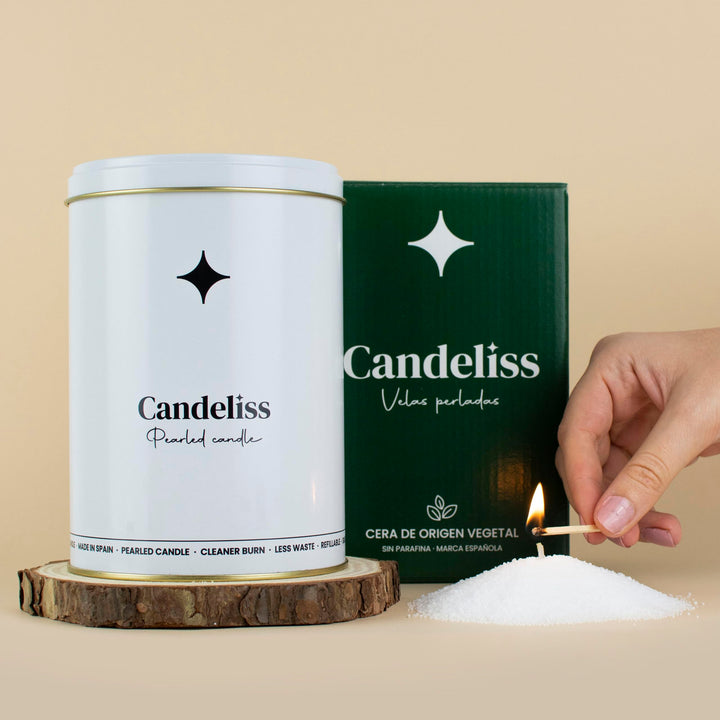 Kerzensand mit Docht Set in edler, weisser Metalldose. Kerzen sand perlenkerzen Pearled candle powde