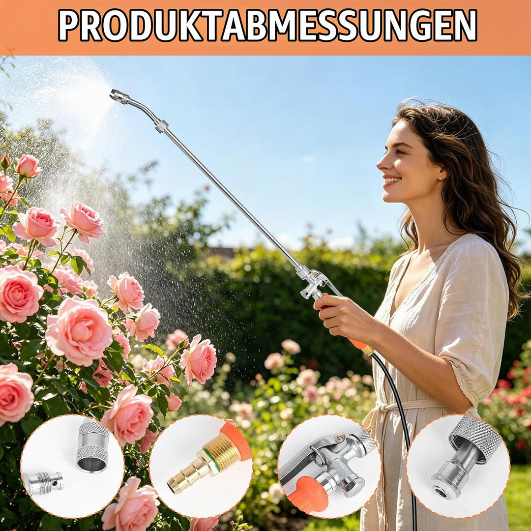 Sprühstab, 112CM Garten Giessstab Metall mit Einstellbarer Düse, 3/8 Zoll &amp; 1/4 Zoll Messing Barb Un