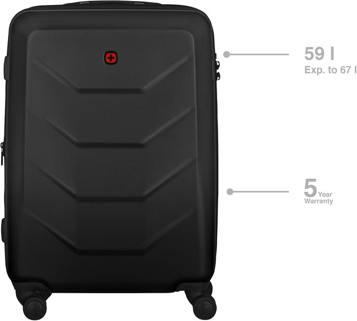 WENGER Prymo Medium Hartschalenkoffer mit 4 Rollen, Trolley, Mittelgross, 59 (67) l, Sicherheitsschl