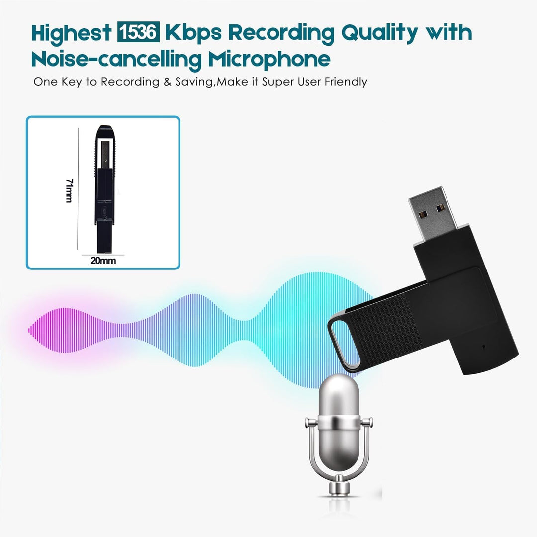 128GB USB Diktiergerät Digital, 3072kbps Aufnahmegerät Voice Recorder mit Spracherkennung und One-To