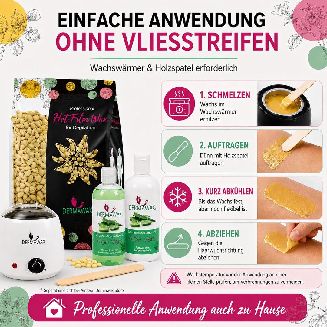 Dermawax 1 kg Wachsperlen für empfindliche Haut Heisswachs Anwendung ohne Wachsstreifen zur professi