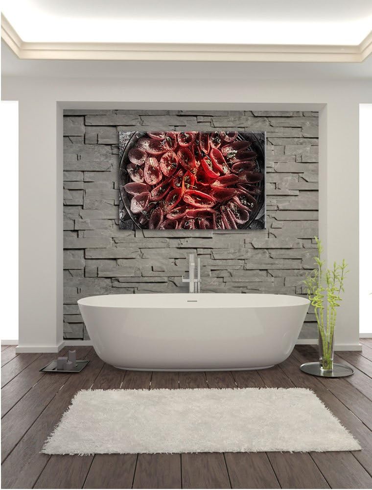 Pixxprint Tomaten Olivenöl Kräuter als Leinwandbild/Grösse: 100x70 cm/Wandbild/Kunstdruck/fertig bes